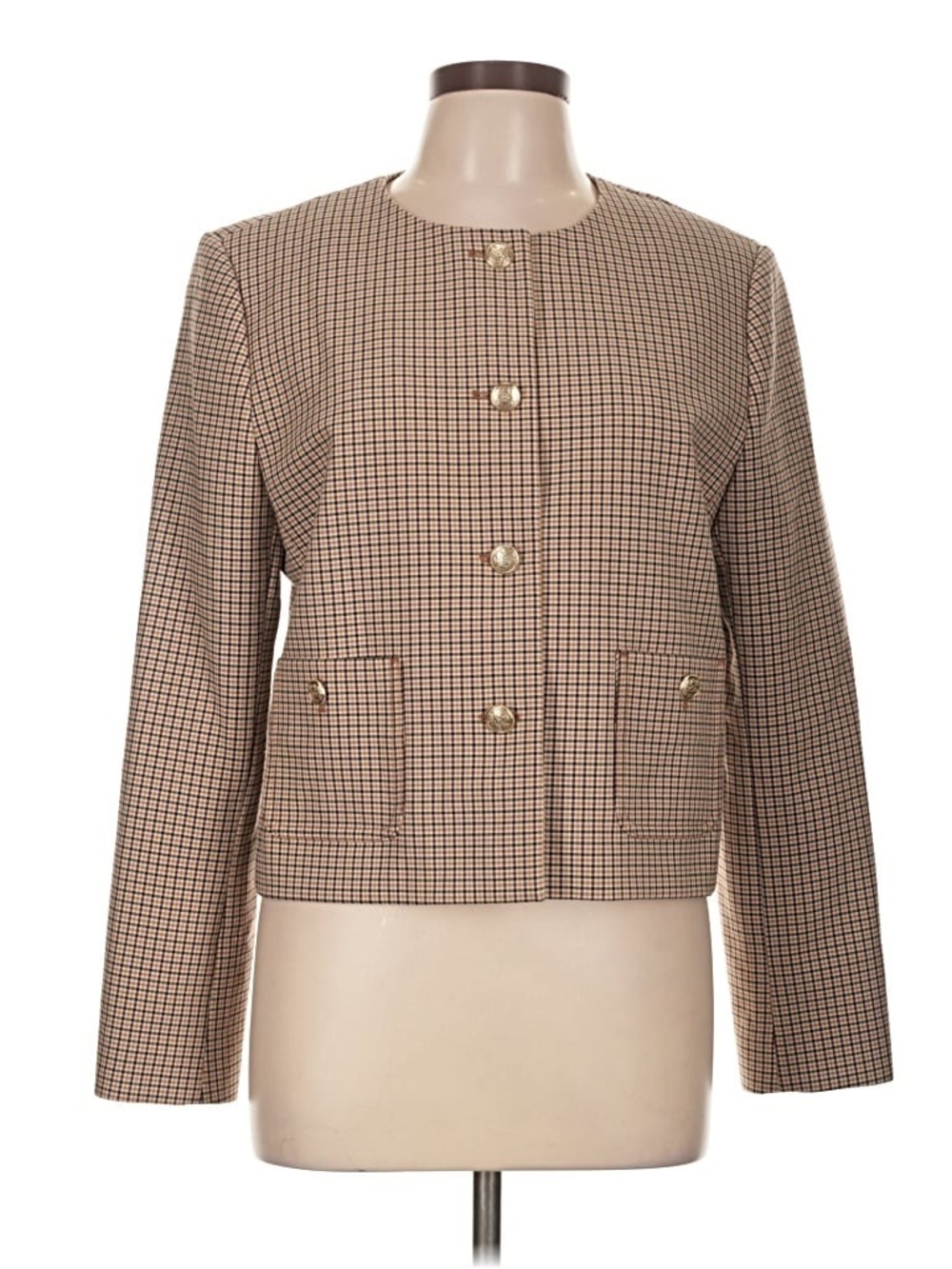 LOFT Houndstooth Cropped Collarless Blazer, NWT